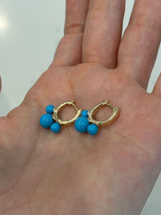 14K Gold Turquoise & Diamond Huggie Earrings – 3.75 CT Turquoise