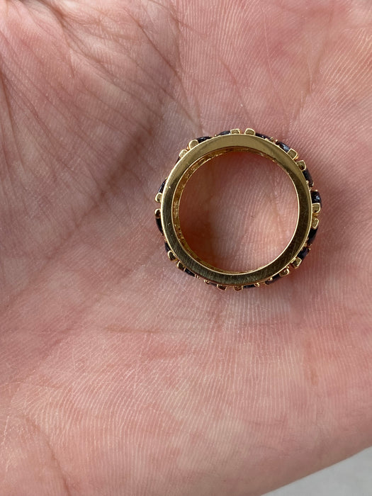 Vintage 18K Yellow Gold Marquise Blue Sapphire & Diamond Eternity Ring – 4.32 TCW
