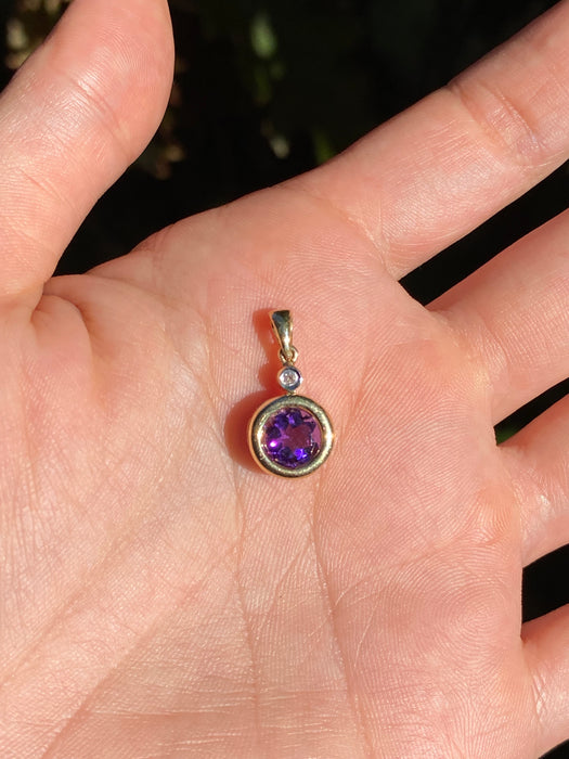 14k bezel set amethyst diamond pendant
