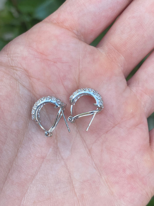 Vintage 14K & 18K White Gold Diamond Huggie Earrings – 1.00 TCW Natural Diamonds