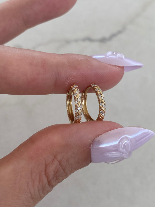 14K Gold Lab Diamond Reversible Croissant Huggie Earrings
