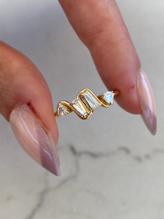 14K Gold Lab Diamond Baguette Trillion Wavy Ring