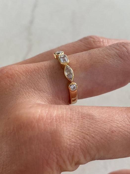 14K Gold Mixed Shape Bezel Set Lab Diamond Ring