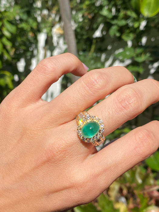 18k cabochon emerald diamond ring size 5.5