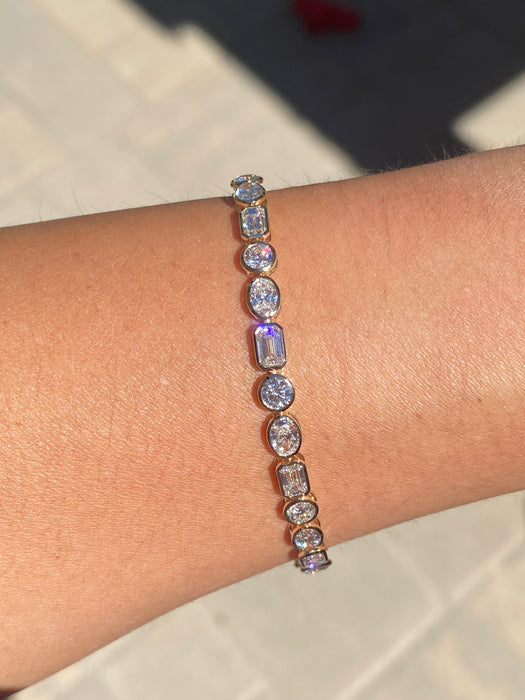 14K 7.8 TCW Lab Diamond Bezel-Set Tennis Bracelet