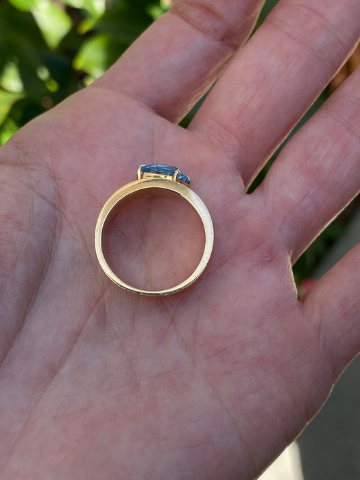 18k Brushed Gold Aquamarine & Diamond Ring – Size 6.5