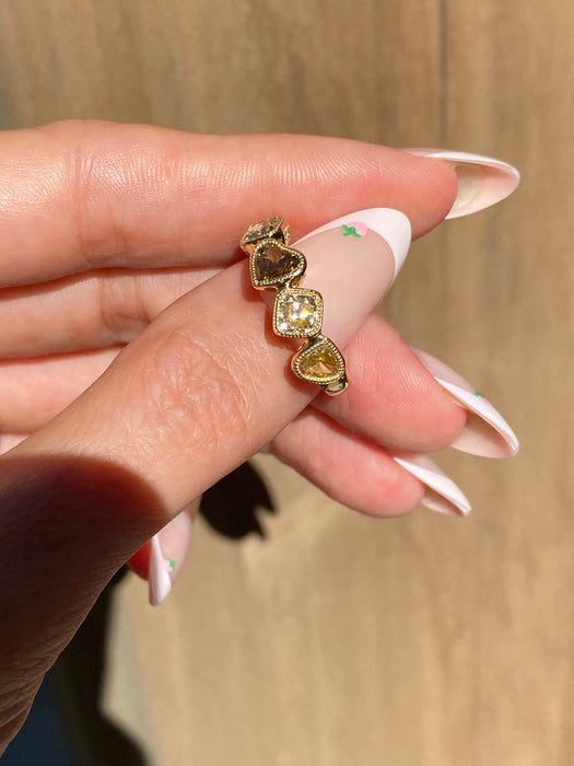 18K Natural Yellow & Champagne Diamond Multi-Shape Bezel Ring
