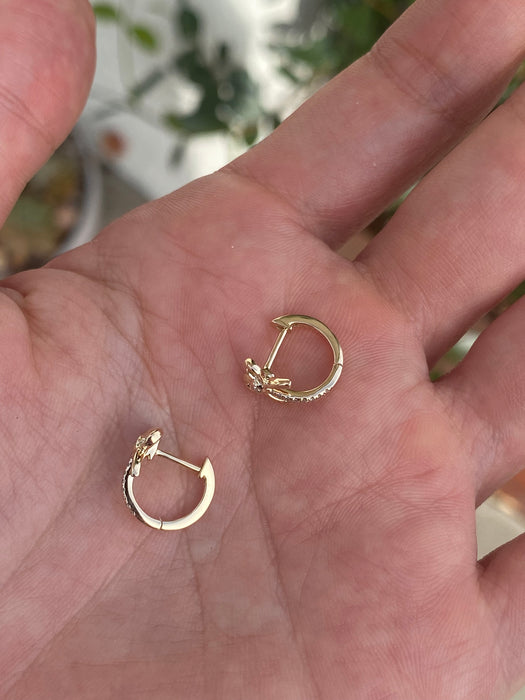 14k diamond bow huggie earrings