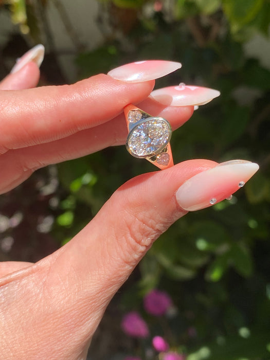 14K Gold 2.69 Carat Oval & Pear Lab Diamond Ring