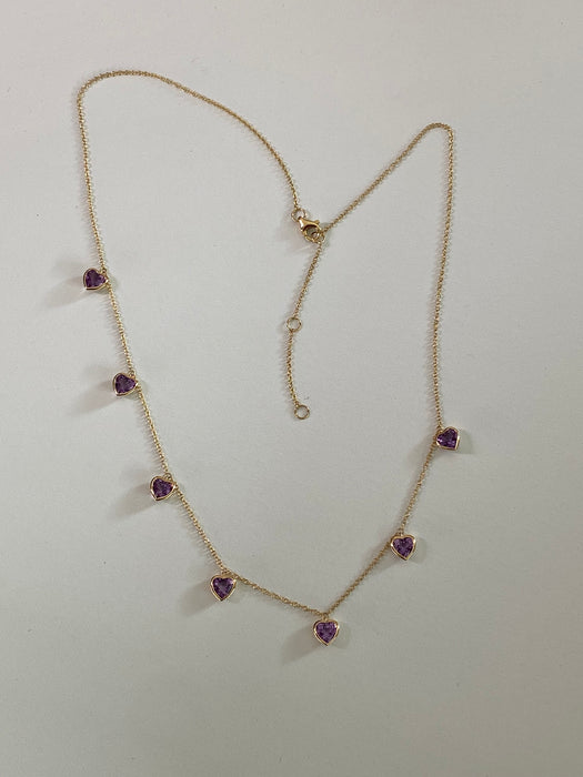 14k Queen of hearts amethyst station necklace