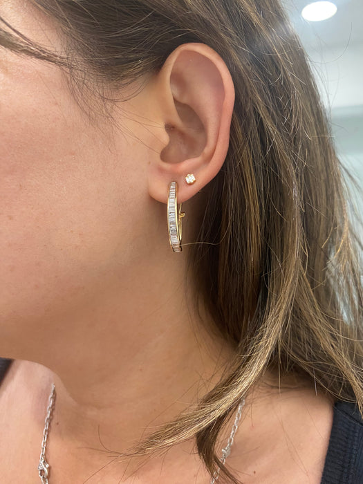 Vintage 14K Natural Baguette Diamond Hoop Earrings – 1.00 CTW