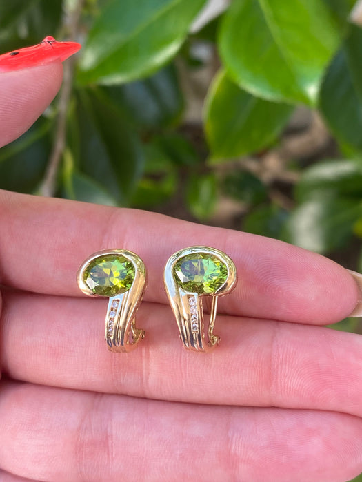 14k peridot and diamond omega back earrings