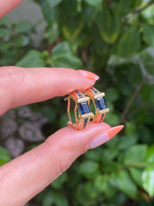 14k blue sapphire huggie hoop earrings