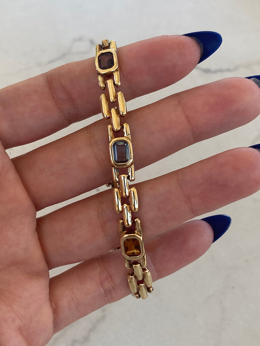 Vintage 14K Panther Link Gemstone Bracelet