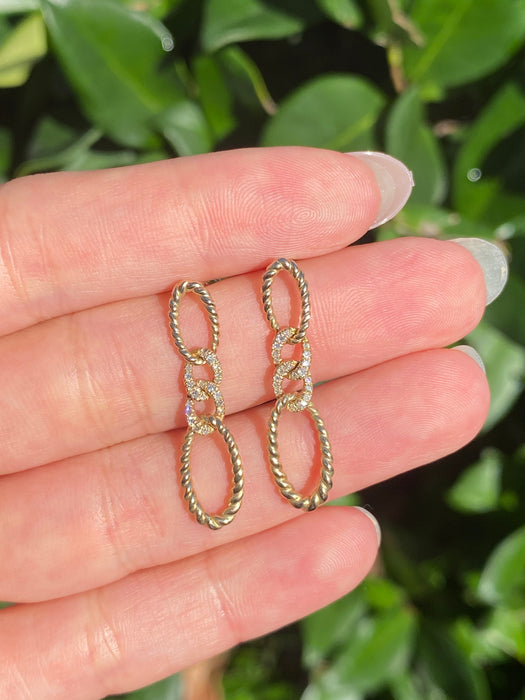 14k twisted croissant diamond earrings