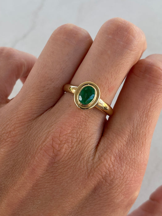 14K Double Bezel Set Emerald Ring