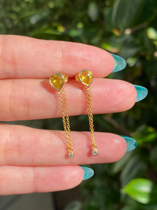 14k dangle yellow sapphire diamond earrings