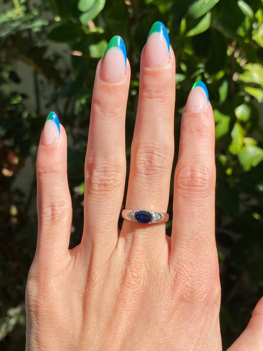 Platinum blue sapphire diamond ring size 5.75
