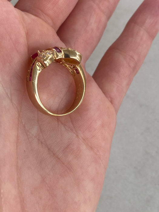 Vintage 18K Gold Ruby & Diamond Bow Butterfly Ring | 1.37 TCW Rubies | Size 6