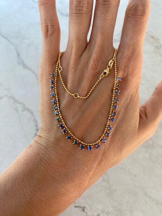 14K Gold Ombré Blue Sapphire Dangle Bead Necklace – 5.00 TCW
