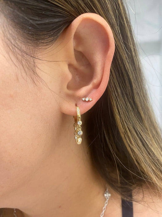 14K Gold Three-Stone Lab Diamond Arrow Stud Earrings