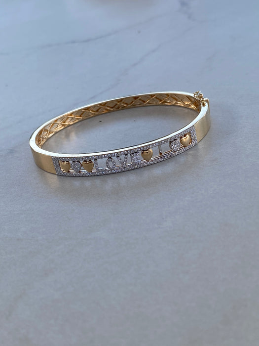 14K Gold Diamond Love Slider Bracelet Bangle