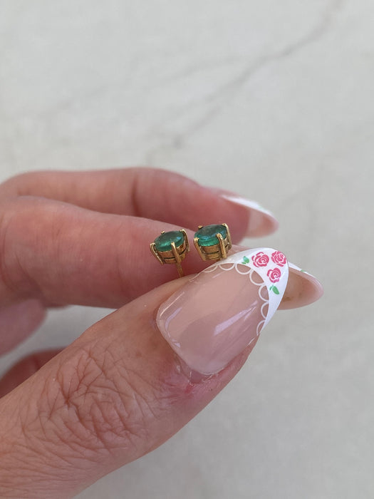Vintage 14K Gold Emerald Stud Earrings | 4.3 mm Natural Emeralds