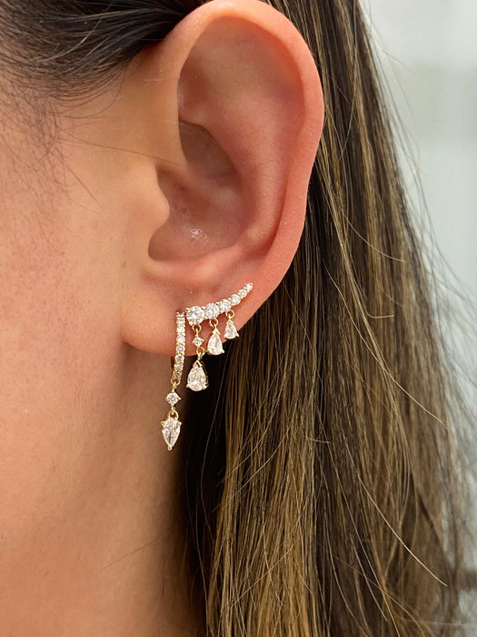 14K Gold Curved Bar Lab Diamond Drop Earrings