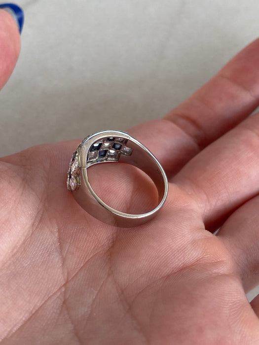 Vintage 18K White Gold Blue Sapphire & Asscher Cut Diamond Ring – 1.62 TCW
