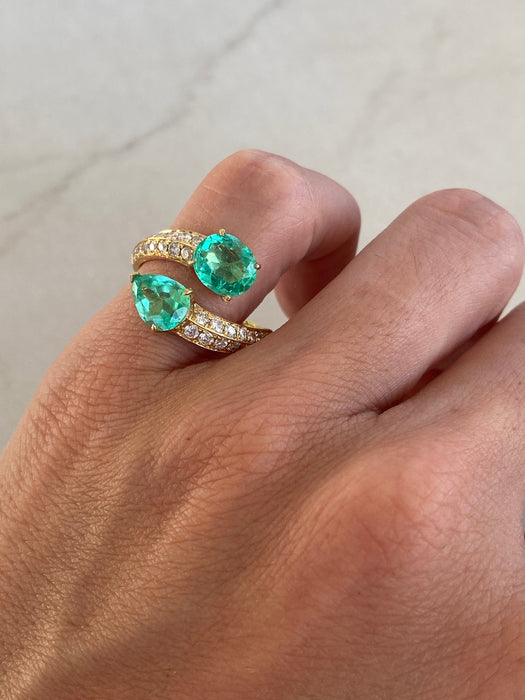 Vintage 18K Emerald & Diamond Bypass Ring