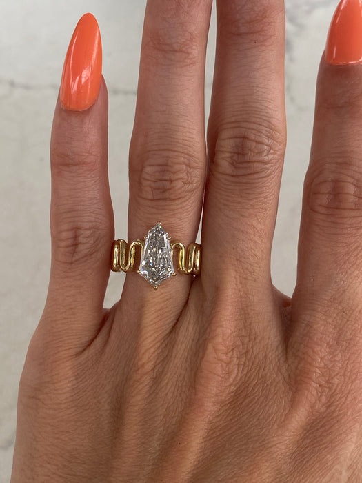 14K Gold Lab-Grown Diamond Kite Cut Shield Ring – 2.62 Carats