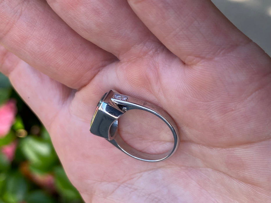 Platinum 900 bezel set aquamarine diamond ring size 6