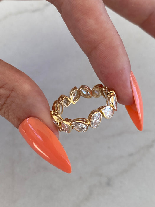 14K Gold 3 Carat Bezel Set Multi-Shape Lab Diamond Eternity Ring