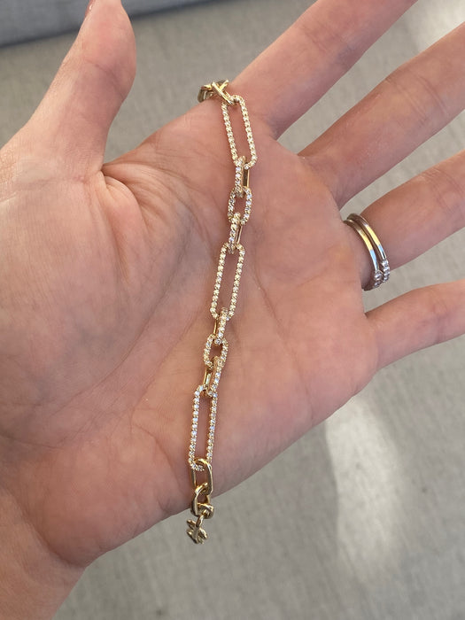 14K Gold Diamond Paperclip Bracelet – 1.25 TCW Natural Round Diamonds – Adjustable 6.5–7”