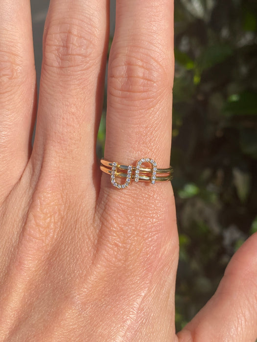 14k diamond letter u ring size 6.5