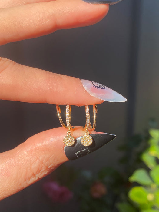 14k spiral diamond huggies