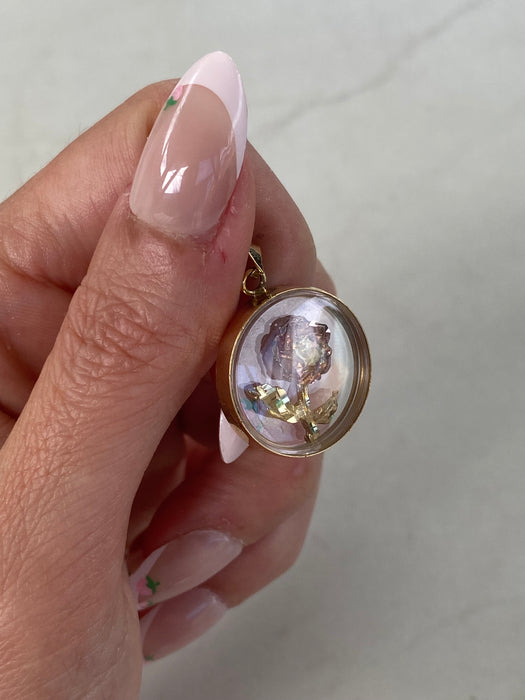 14K Gold Clear Locket-Style Flower Pendant | Two-Tone Floral Design