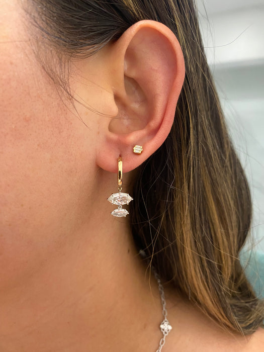14K Yellow Gold 3 Carat Step Cut Lab Diamond Marquise Huggy Earrings