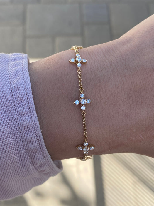 14K Lab Diamond Star Flower Bracelet – 1.1 Carat VS-F Diamonds – Adjustable 6-7”