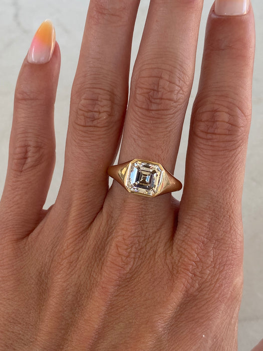 14K 3.1 Carat Bezel-Set Asscher-Cut Lab Diamond Ring