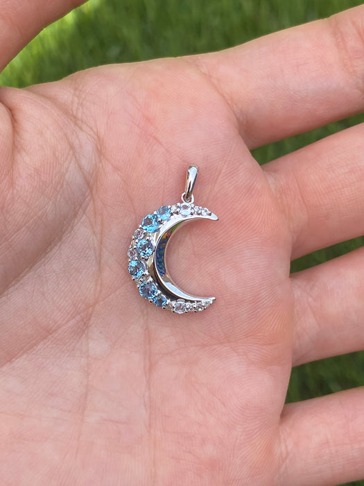 14k white gold topaz crescent moon pendant