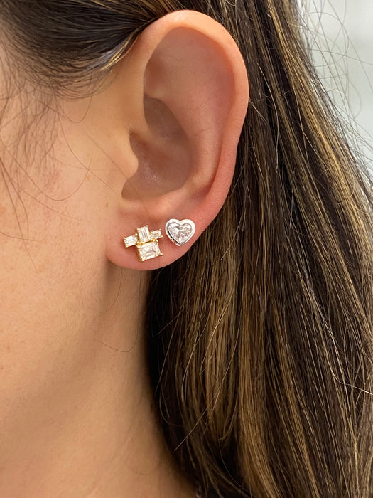 14K White Gold Bezel Set Heart Lab Diamond Stud Earrings – 1.00 CTW