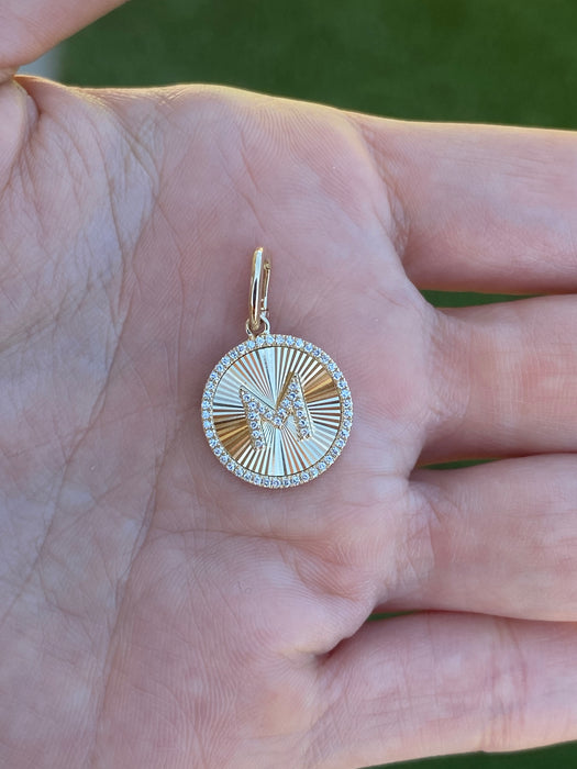 14K Gold Fluted Diamond Initial Pendant Letter J M S