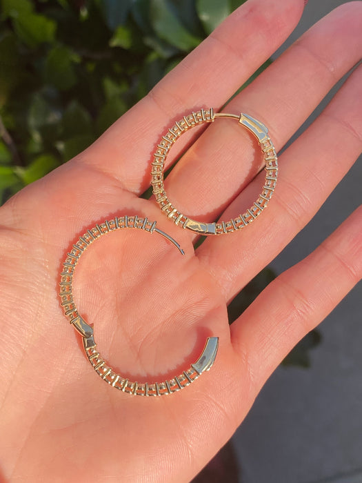 14k 2.5 carat lab diamond hoop earrings