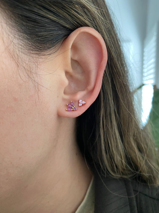 14K Gold Ruby Lotus Stud Earrings