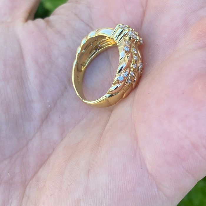 Vintage 18K Rose & Yellow Gold Diamond Flower Ring – 0.81 TCW – Size 6.75