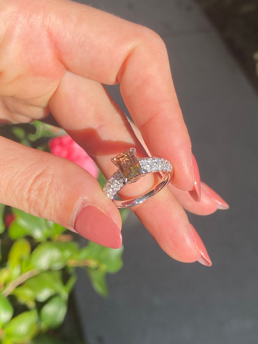 Platinum watermelon tourmaline and diamond ring size 7