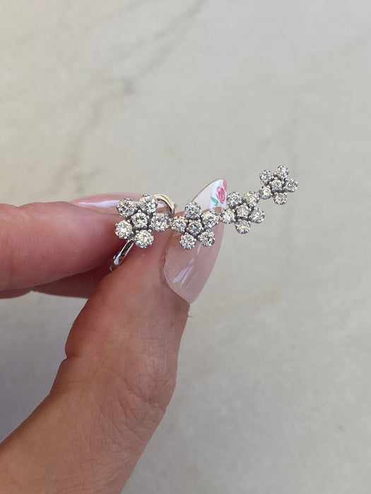 Vintage 14K White Gold Natural Diamond Flower Ear Climbers