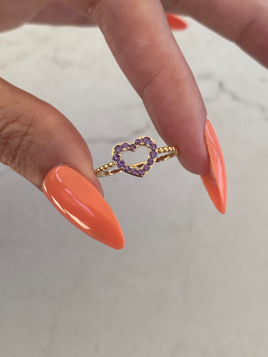 14K Gold Amethyst Heart Ring