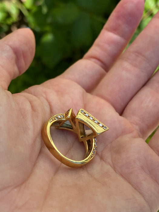 14k diamond aquamarine topaz trillion bypass ring size 6.5